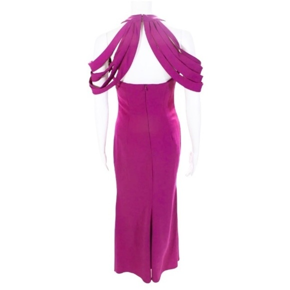 Badgley Mischka Formal Dress Gown Size 0 Magenta Crepe Caged Strappy Draped - Picture 2 of 9